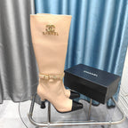 CC High Boots Beige Cowhide And Lambskin