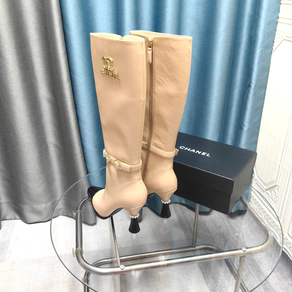 CC High Boots Beige Cowhide And Lambskin