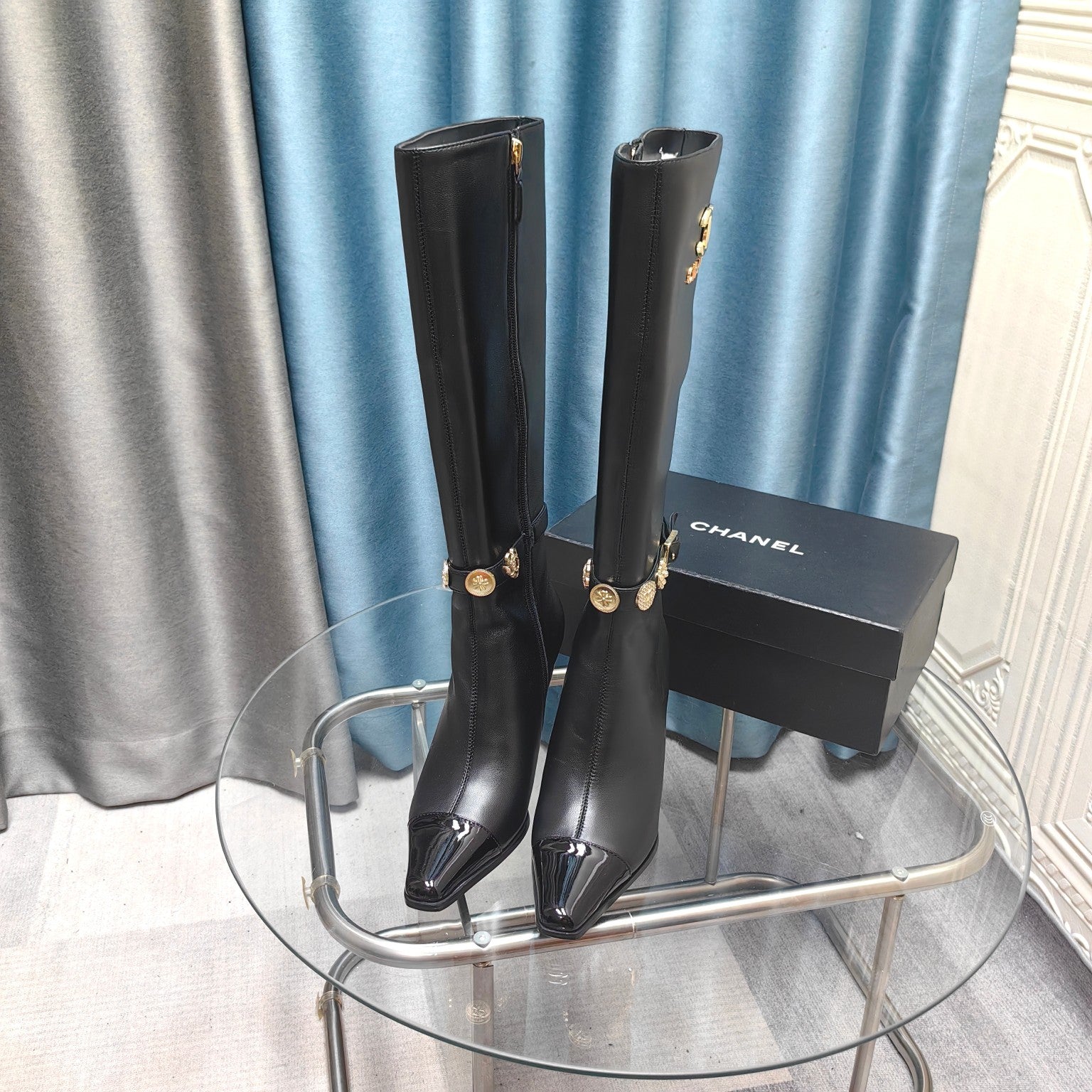CC High Boots Black Cowhide And Lambskin