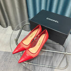 CC Pumps 50 Red Mesh Leather Pointed Toe