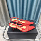 Slingback 50 Red Mesh Calfskin Pointed Toe