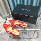 Slingback 50 Red Mesh Calfskin Pointed Toe