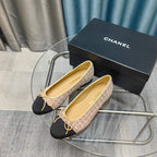 CC 25P Ballet Flat Light Pink Tweed Black Grosgrain