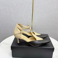 CC T-Strap Kitten Heels Beige Black Sheepskin 619975