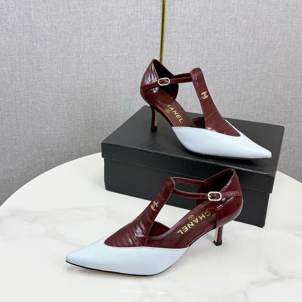 CC T-Strap Kitten Heels White Red Sheepskin 619977