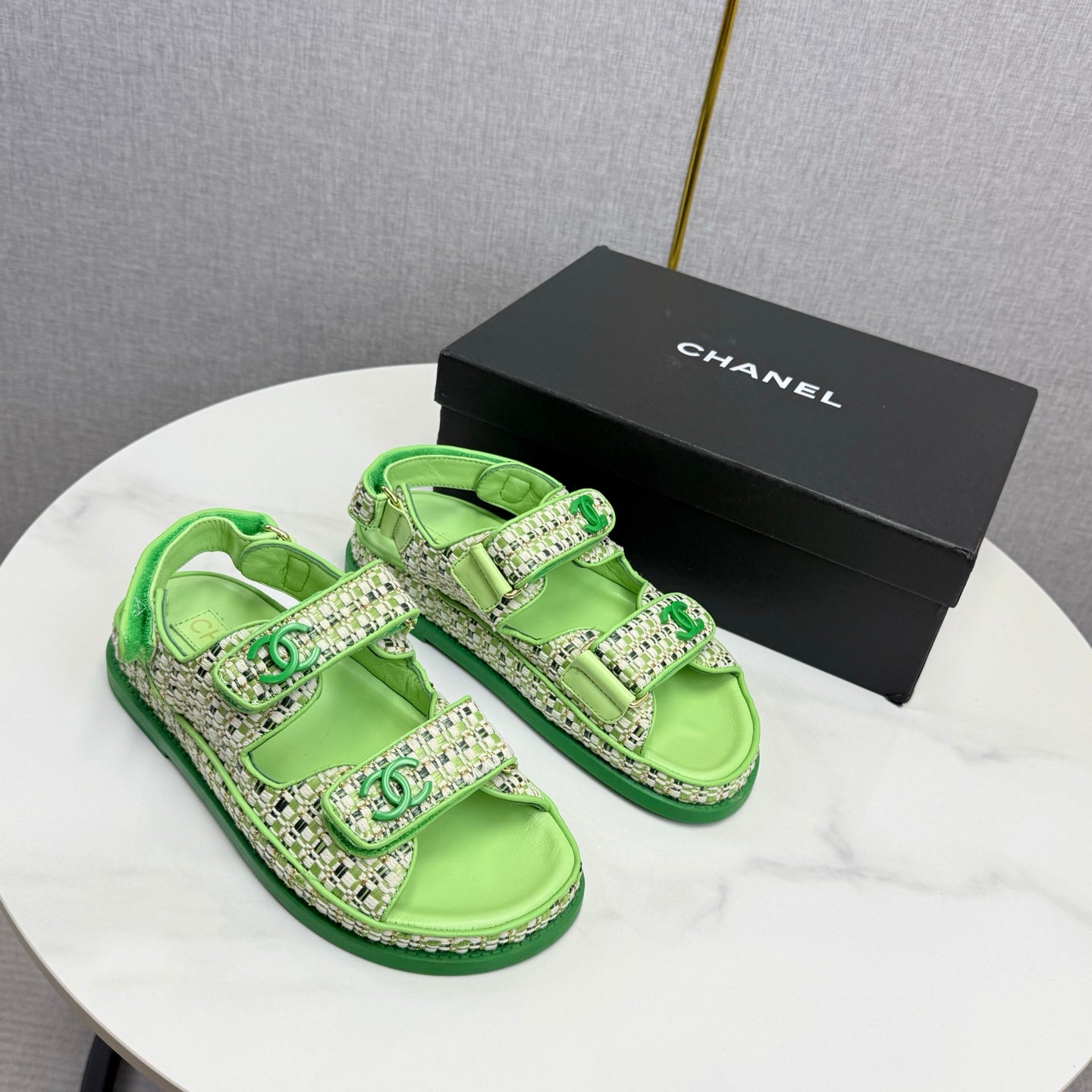 CC Dad Sandal Green Cream Tweed Sheepskin 620120