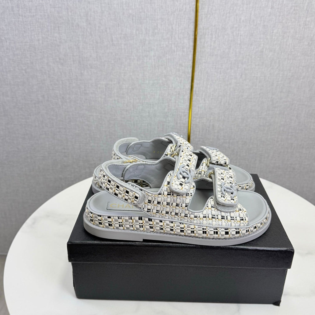 CC Dad Sandal Grey Cream Tweed Sheepskin 620121