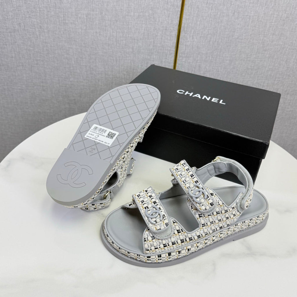 CC Dad Sandal Grey Cream Tweed Sheepskin 620121