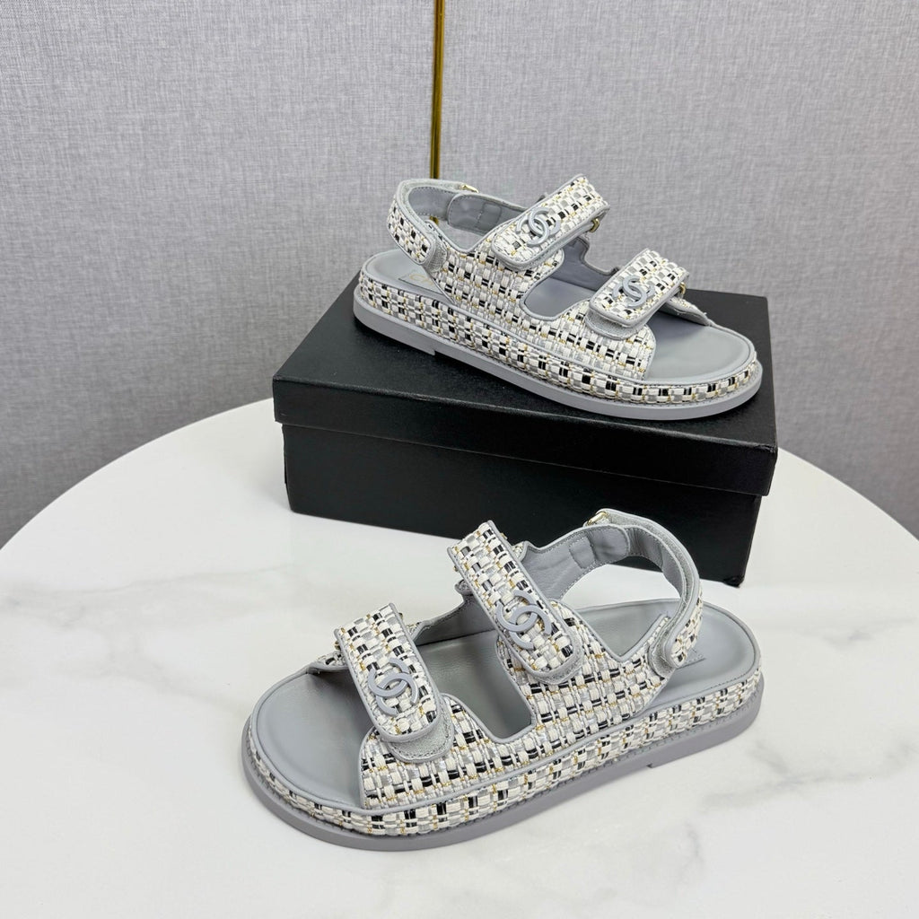 CC Dad Sandal Grey Cream Tweed Sheepskin 620121