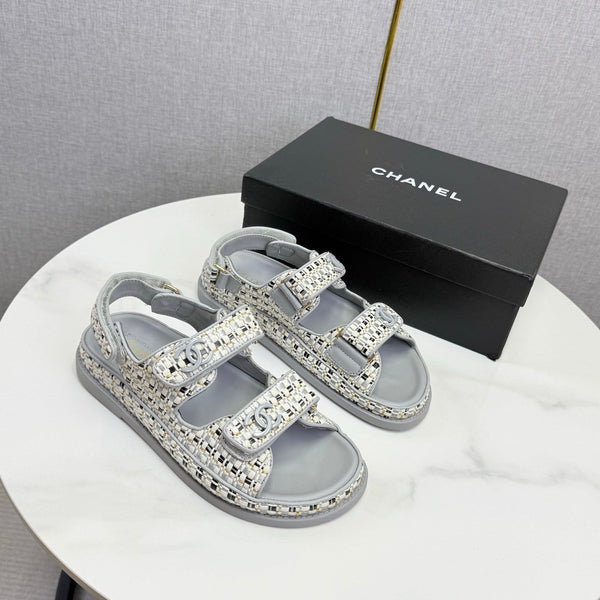 CC Dad Sandal Grey Cream Tweed Sheepskin 620121