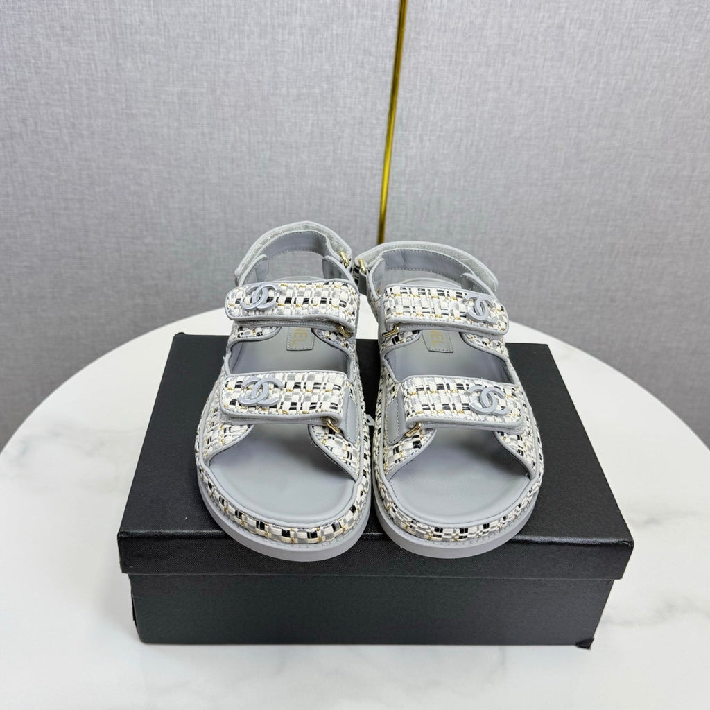CC Dad Sandal Grey Cream Tweed Sheepskin 620121