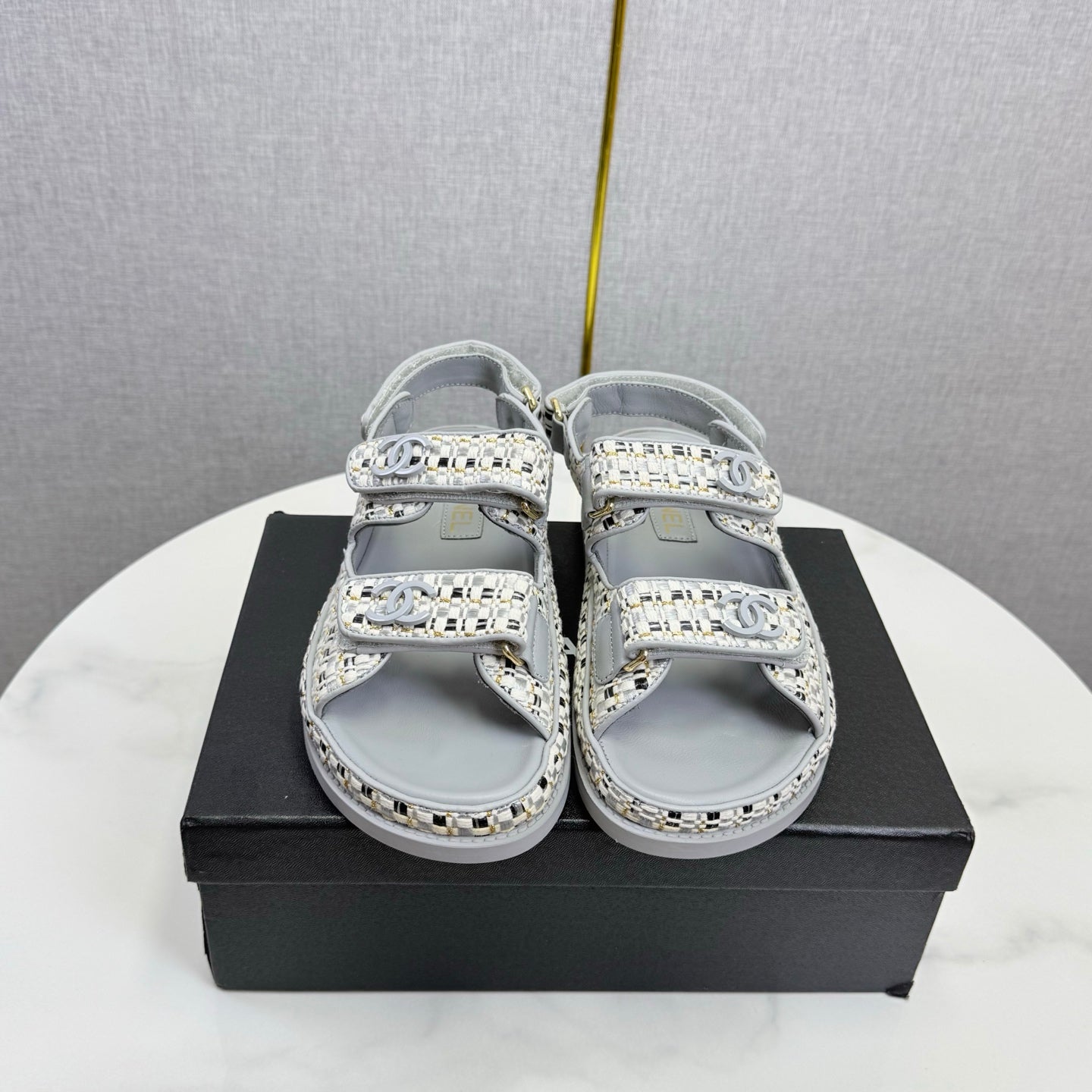 CC Dad Sandal Grey Cream Tweed Sheepskin 620121