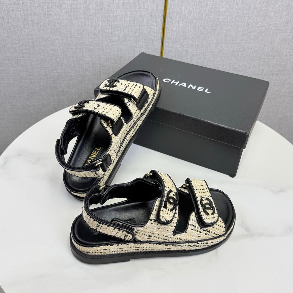 CC Dad Sandal Cream Black Tweed Sheepskin 620123