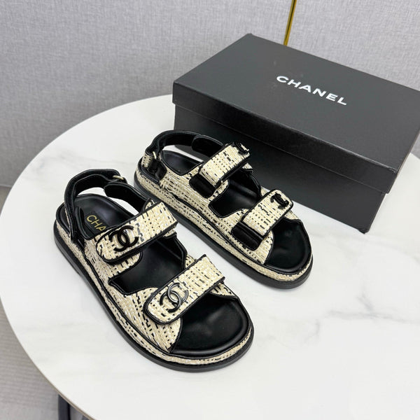 CC Dad Sandal Cream Black Tweed Sheepskin 620123