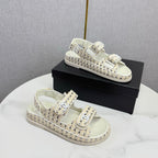 CC Dad Sandal Ivory Black Tweed Sheepskin 620124