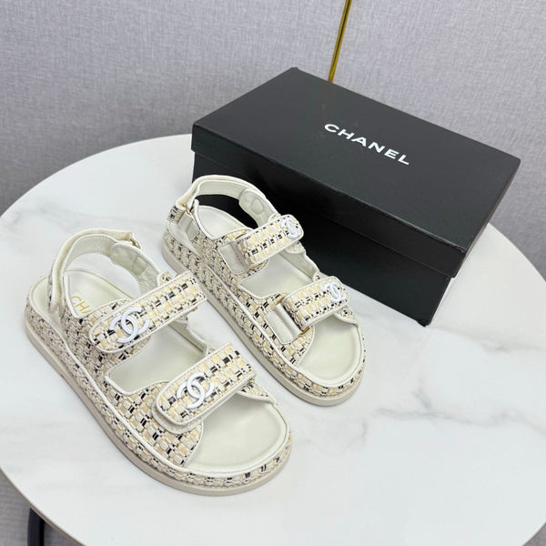 CC Dad Sandal Ivory Black Tweed Sheepskin 620124
