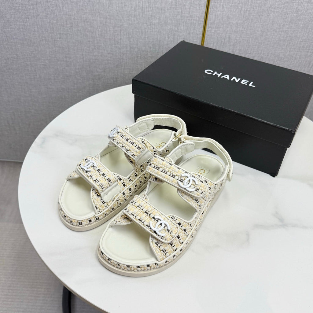 CC Dad Sandal Ivory Black Tweed Sheepskin 620124