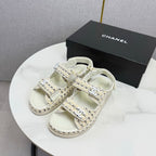 CC Dad Sandal Ivory Black Tweed Sheepskin 620124