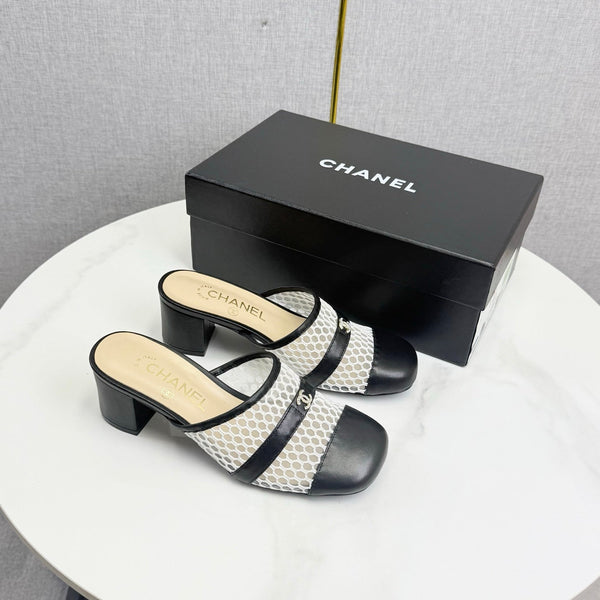CC 26s Sandal 4.5cm Black Beige Mesh Sheepskin 639824