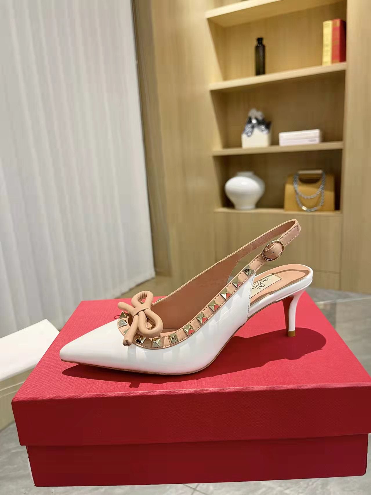 Valentino Rockstud Bow Slingback Pumps 65mm Patent Leather