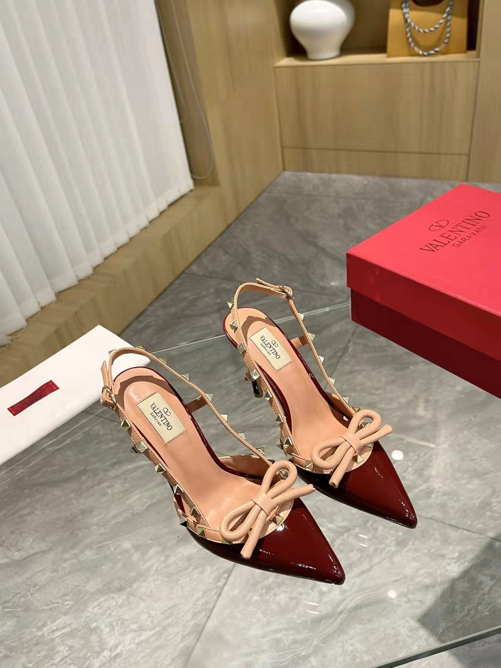 Valentino Rockstud Bow Slingback Pumps 95mm Patent Leather