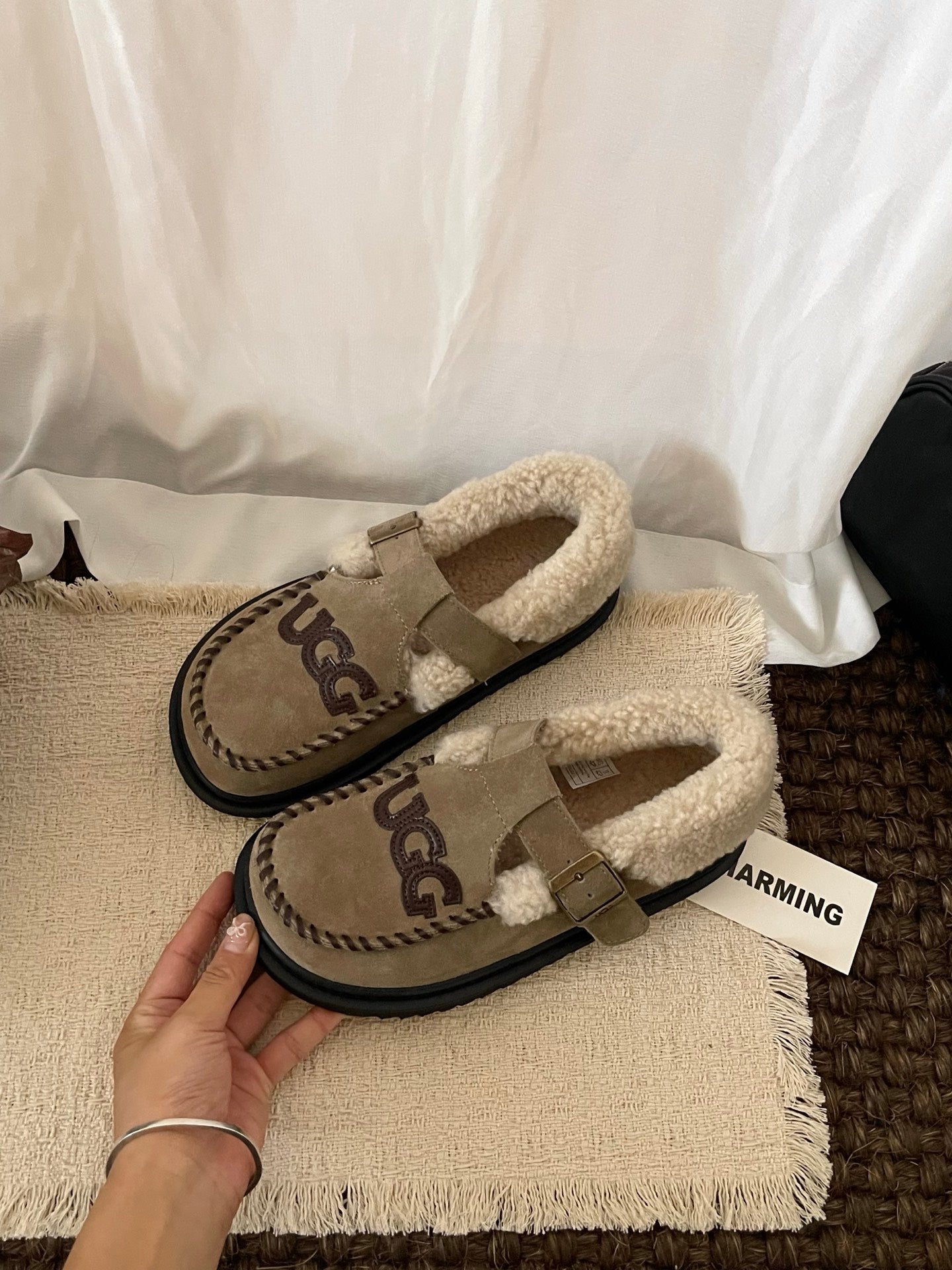 UGG Teddy Loafers Warm Sand Suede Sheepskin Wool 512890