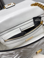Fend Baguette 24 Bag With FF Motif White Leather Ghw