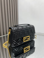 Fend Baguette 24 Bag With FF Motif Black Leather Ghw
