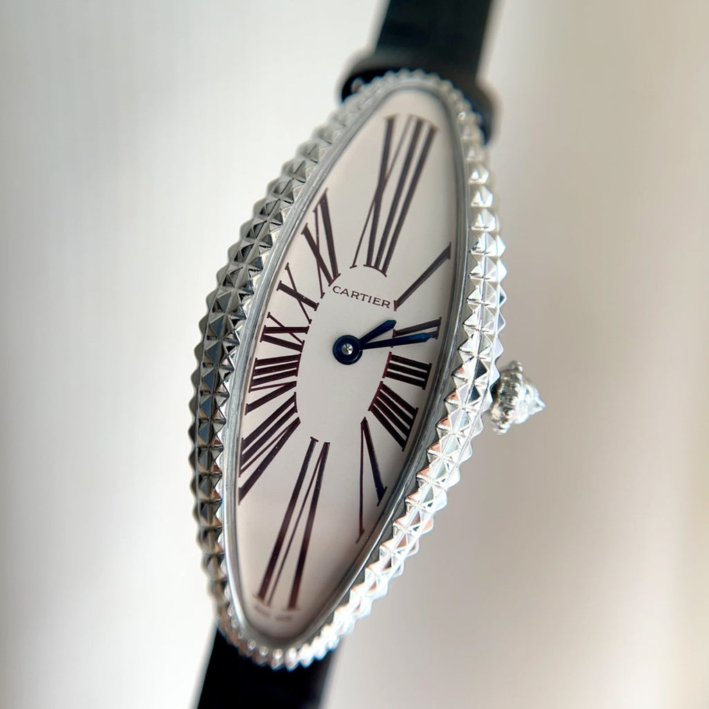 Baignoire 21mm Silver Diamond Case Black Leather