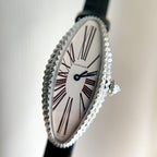 Baignoire 21mm Silver Diamond Case Black Leather