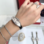 Baignoire 21mm Silver Diamond Case Black Leather