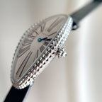 Baignoire 21mm Silver Diamond Case Black Leather