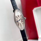 Baignoire 21mm Silver Diamond Case Black Leather