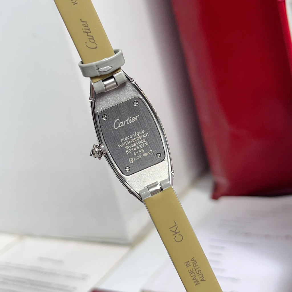 Baignoire 21mm Silver Diamond Case Grey Leather