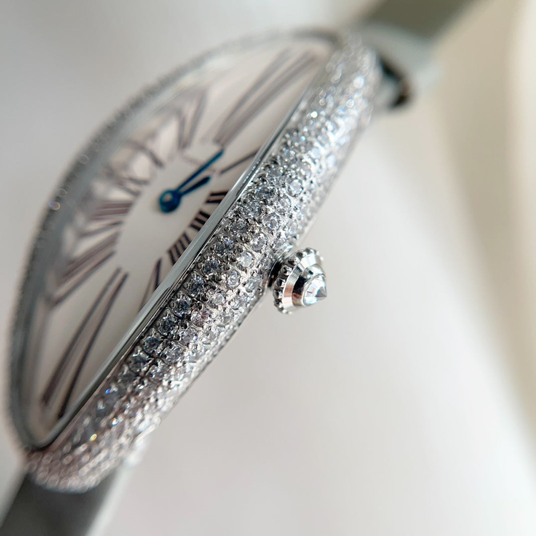 Baignoire 21mm Silver Diamond Case Grey Leather