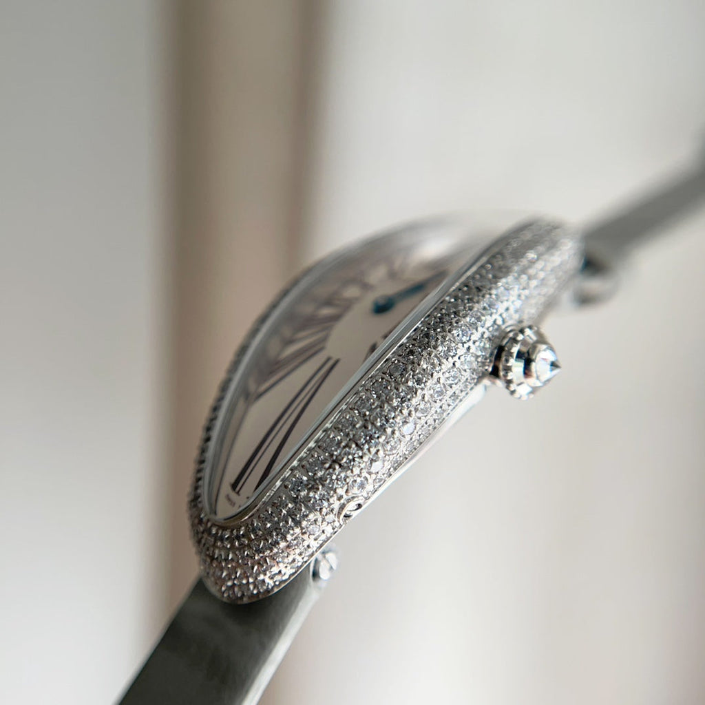 Baignoire 21mm Silver Diamond Case Grey Leather