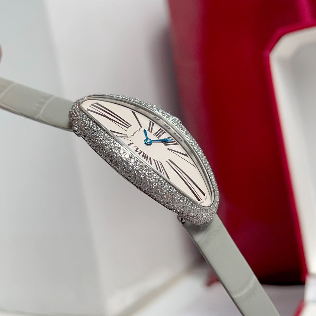 Baignoire 21mm Silver Diamond Case Grey Leather