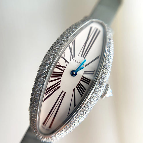 Baignoire 21mm Silver Diamond Case Grey Leather