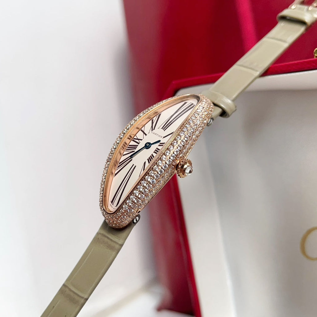 Baignoire 21mm Pink Gold Diamond Case Khaki Leather