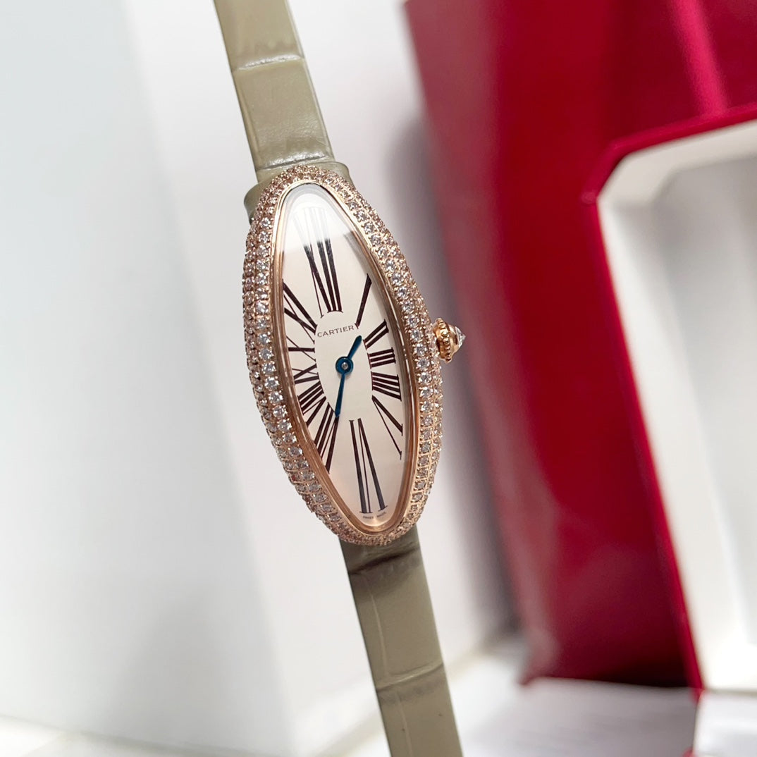 Baignoire 21mm Pink Gold Diamond Case Khaki Leather