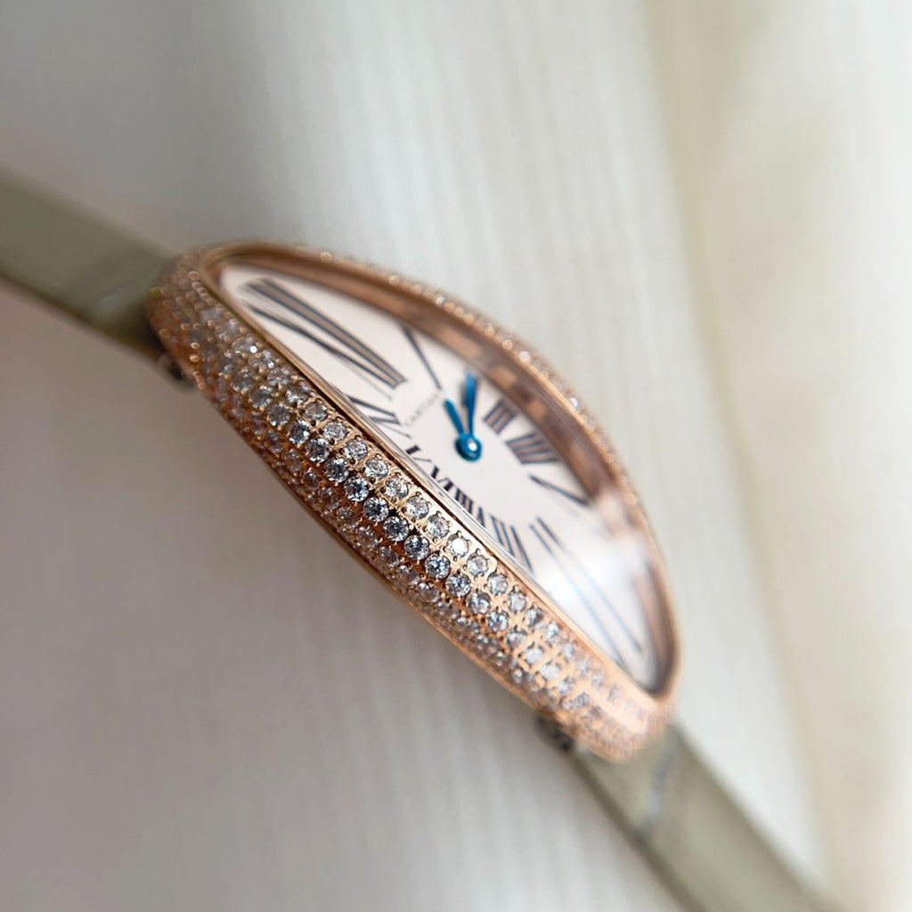 Baignoire 21mm Pink Gold Diamond Case Khaki Leather