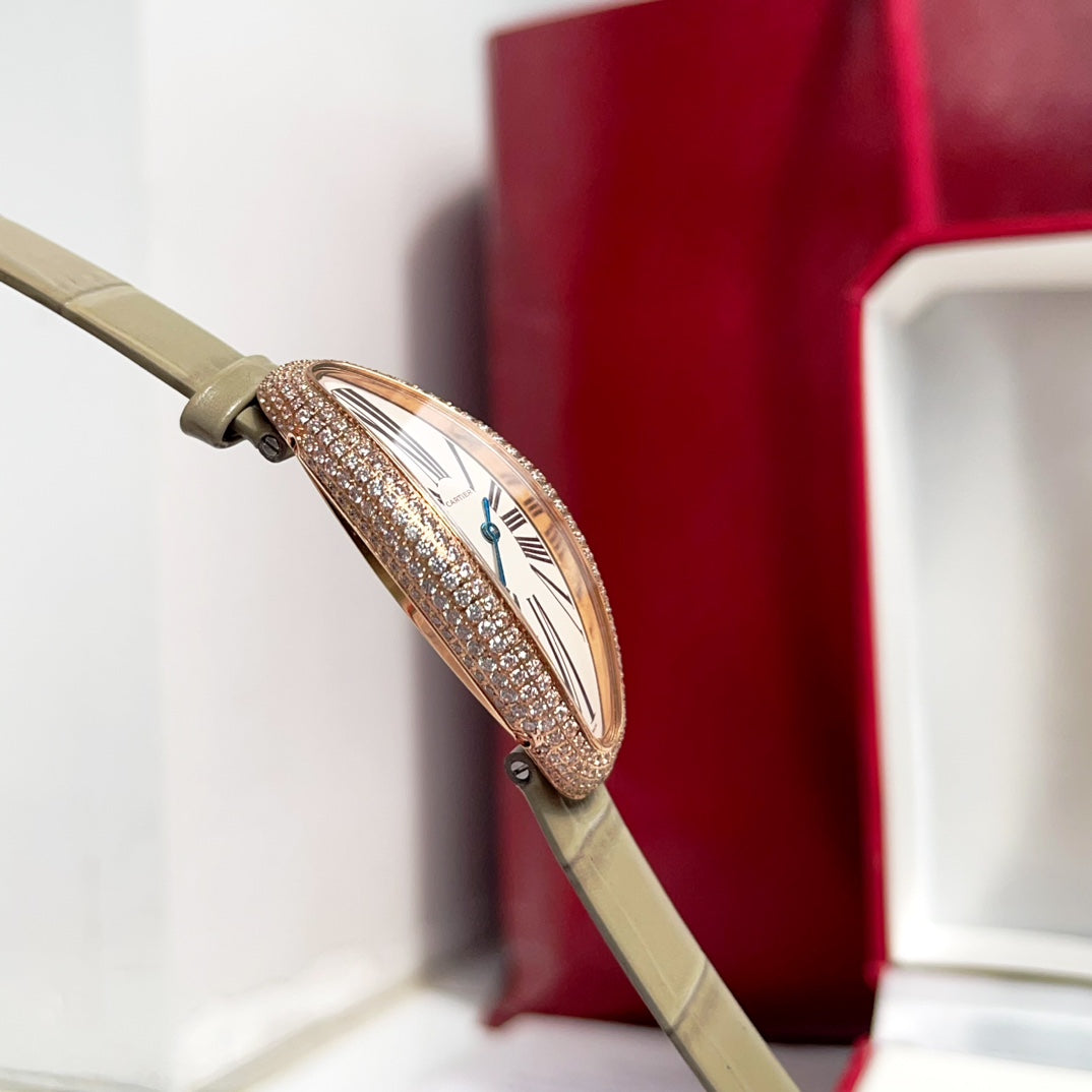 Baignoire 21mm Pink Gold Diamond Case Khaki Leather