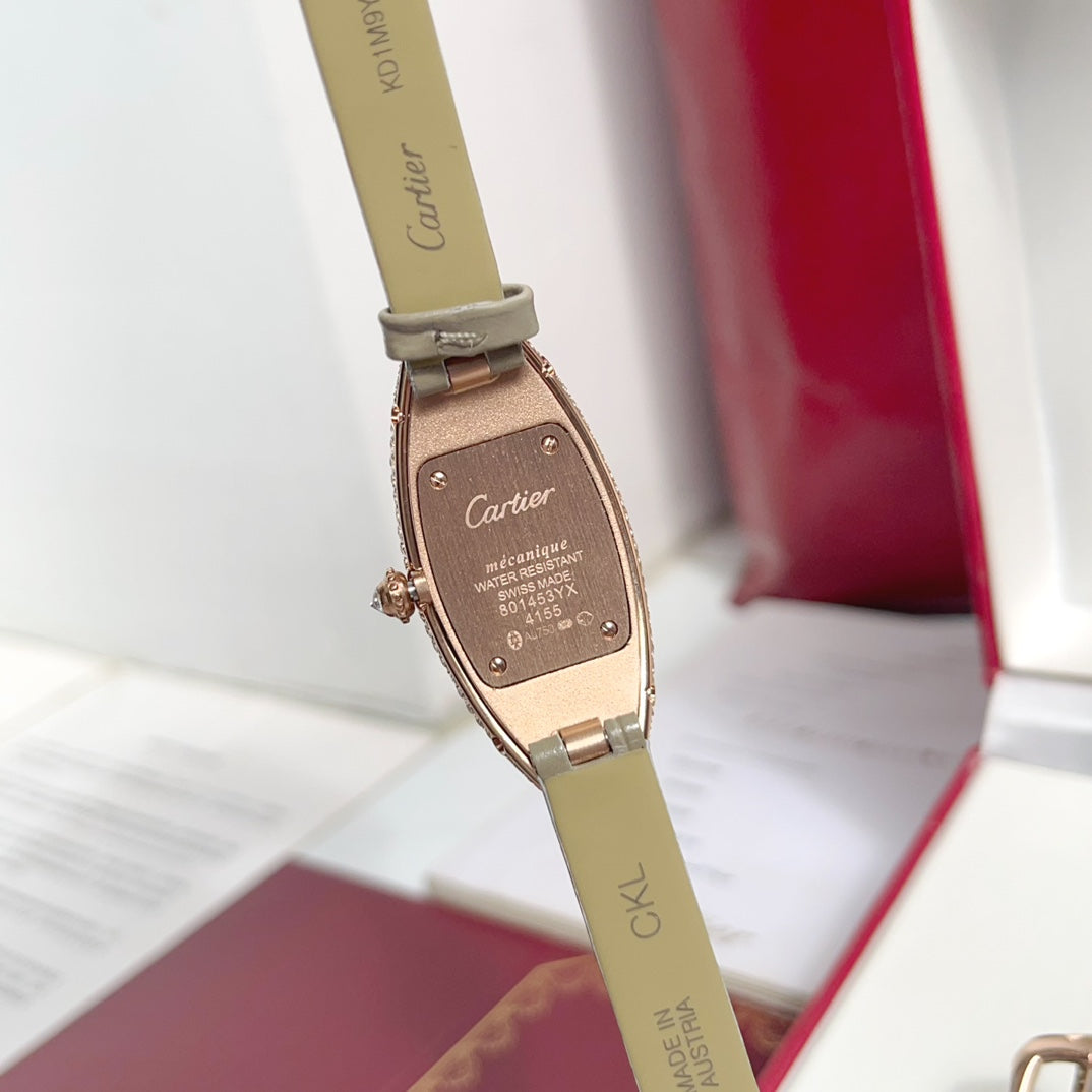 Baignoire 21mm Pink Gold Diamond Case Khaki Leather