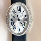 Baignoire 28mm Silver Diamond Case Black Silk Leather