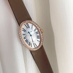 Baignoire 28mm Pink Gold Diamond Case Black Silk Leather