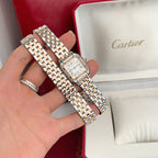 Panthere 22mm Pink Gold Silver Diamond Bezel Double Chain 44cm