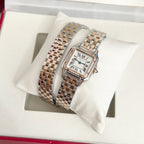 Panthere 22mm Pink Gold Silver Diamond Bezel Double Chain 44cm