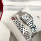 Panthere 22mm Silver Diamond Bezel Double Chain 44cm