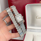 Panthere 22mm Silver Diamond Bezel Double Chain 44cm
