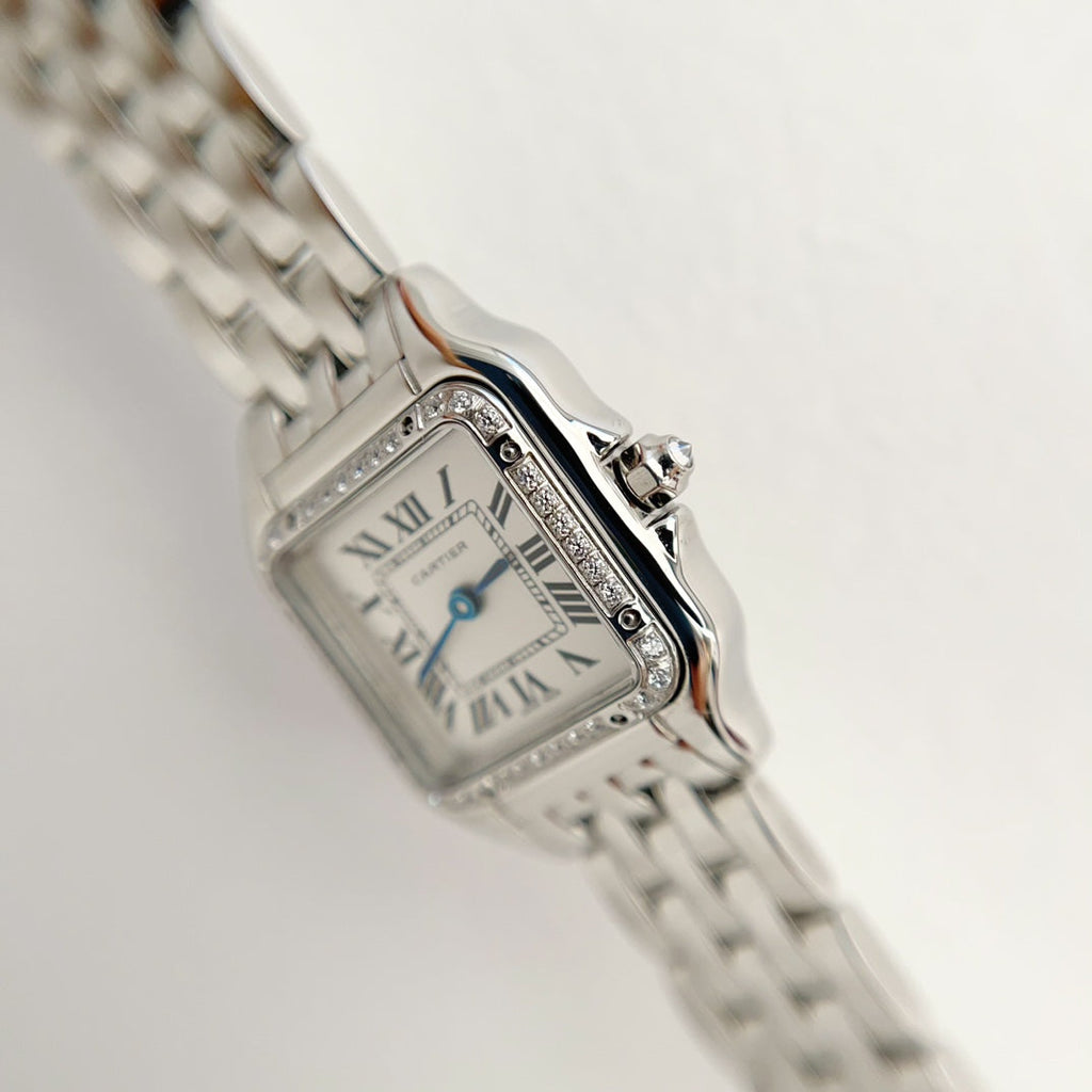 Panthere 22mm Silver Diamond Bezel Double Chain 44cm